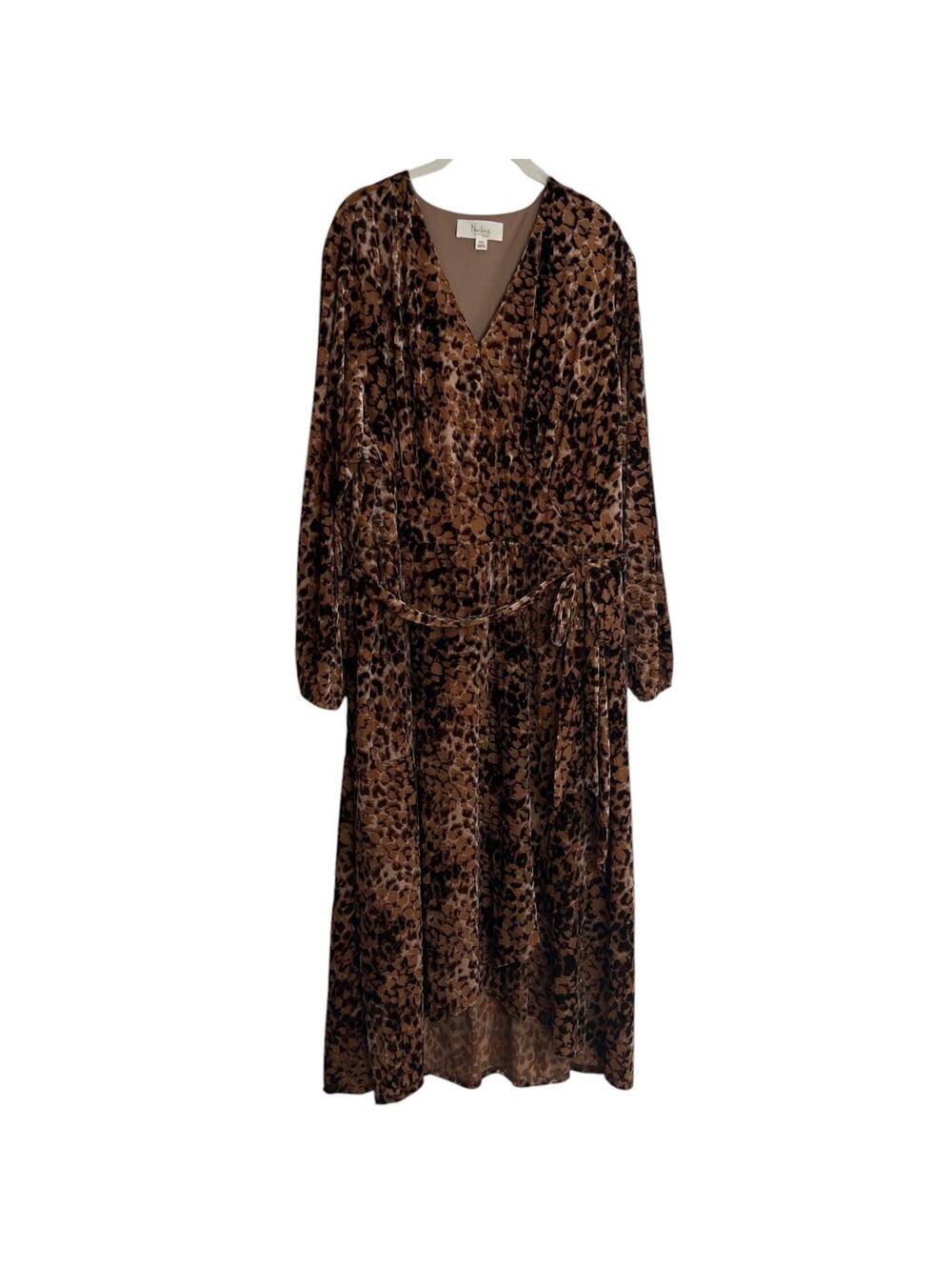 Nurture by Westbound Woman Velvet Maxi Dress 3X Brown Animal Print High Low Hem